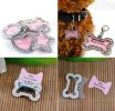 Pet Round Rhinestone Writable Name Telephone ID Tags for Dogs Cats
