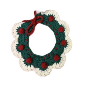 Green Cat Collar Christmas Dog Collar Bib Handmade Knitted Pet Ornaments Necklace Crochet Scarf Collar