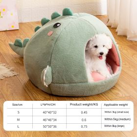 Dinosaur Pet Bed Cartoon Kennel Semi-closed (Option: Fruit Green-M)