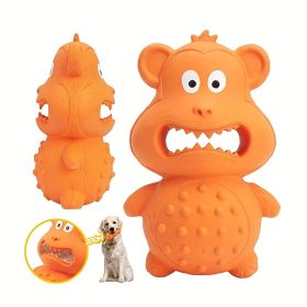 Rubber Mouthing Monkey Toy Durable Rubber Dog Chew Toy Tough Dog Tooth Cleaning Toy Squeaky Durable Medium Large Breed Interactive Chew Toy (Color: Orange)