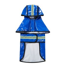 Dog Raincoat Waterproof PU Leather Back Reflective Stripe Poncho (Option: Blue-M)