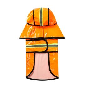 Dog Raincoat Waterproof PU Leather Back Reflective Stripe Poncho (Option: Orange-M)