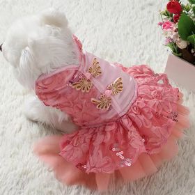 New Year Dog Dress; Festive Pet Dress; Floral Dog Costumes; Pet Clothes For Small Medium Dogs & Cats (Color: Pink, size: M)