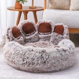 Dog Bed Cat Pet Sofa Cute Bear Paw Shape Comfortable Cozy Pet Sleeping Beds For Small, Medium, And Large Dogs And Cats, Soft Fluffy Faux Fur Cat Cushi (Color: Brown, size: S-21.65*21.65*14.96inch)