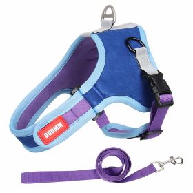dog Harnesses and dog leash set; Suede Pet Chest Strap Saddle Vest Style Dog Chest Back Reflective Dog Strap Dog Rope Wholesale (Specification (L * W): M, colour: blue)
