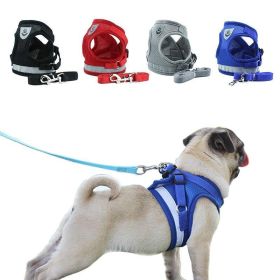 Summer Strap-style Dog Leash Adjustable Reflective Vest Walking Lead for Puppy Polyester Mesh Harness Small Dog Collars (Color: Blue, size: XL)