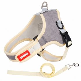 dog Harnesses and dog leash set; Suede Pet Chest Strap Saddle Vest Style Dog Chest Back Reflective Dog Strap Dog Rope Wholesale (Specification (L * W): M, colour: grey)