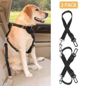 2Pcs Pet Dog Seat Belt Leash Adjustable Pet Dog Cat Safety Leads Harness (Color: Black)