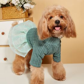 Small & Medium Dogs Solid Color Twist Knit Turtleneck Spliced Mesh Skirt; warm Dog Sweater For Winter (Color: Green, size: M)