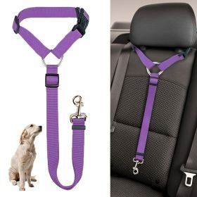 Solid Color 2 In 1 Pet Car Seat Belt Nylon Lead Leash Backseat Safety Belt Adjustable For Dog & Cat (Color: Blue)