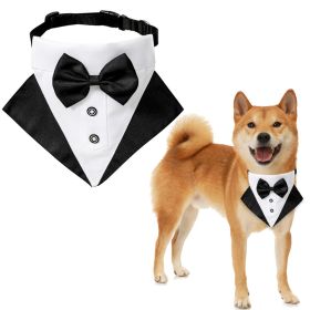 wedding suit dog collar pet saliva towel dog wedding triangle scarf (Color: Blue white triangular scarf collar suit, size: S)