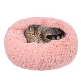 Pet Ultra Soft Long Plush Round Bed (Color: Pink)
