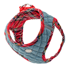 Step-In Denim Dog Harness - Red Plaid (Color: Red Plaid, size: medium)