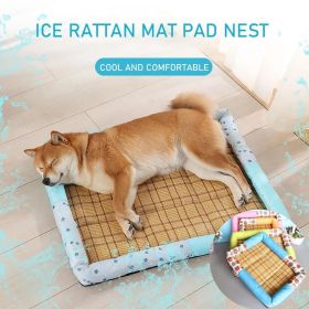 Breathable Pet Puppy Cooling Mat Bed Summer Protection Cervical Spine Cat Dog Ice Mat Square Rattan Kennel Supplies (Color: Blue, size: 50cm*40cm*7cm)