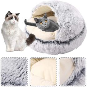 New Style Pet Cat Bed Dog Bed Round Plush Warm Cat's House Soft Long Plush Best Pet Bed Dogs For Cats Nest 2 In 1 Cat Accessorie (Color: Pink, size: 50cm)