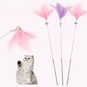 1Pc Cat Interactive Toy Stick Feather Wand with Small Bell Toys Plastic Artificial Colorful Cat Teaser Toy Supplies (Color: Gray)
