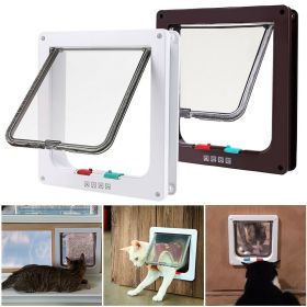 4 Way Pet Cat Puppy Dog Magnetic Lock Lockable Safe Flap Door Gate Frame S M L XL (Color: White, size: S)