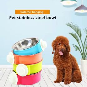 Pet Stainless Steel Bowl Hanging Cage Type Fixed Cute Dog Basin Cat Supplies Puppy Food Drinking Water Feeder Pets Accessories (Color: Blue, size: 13cm)